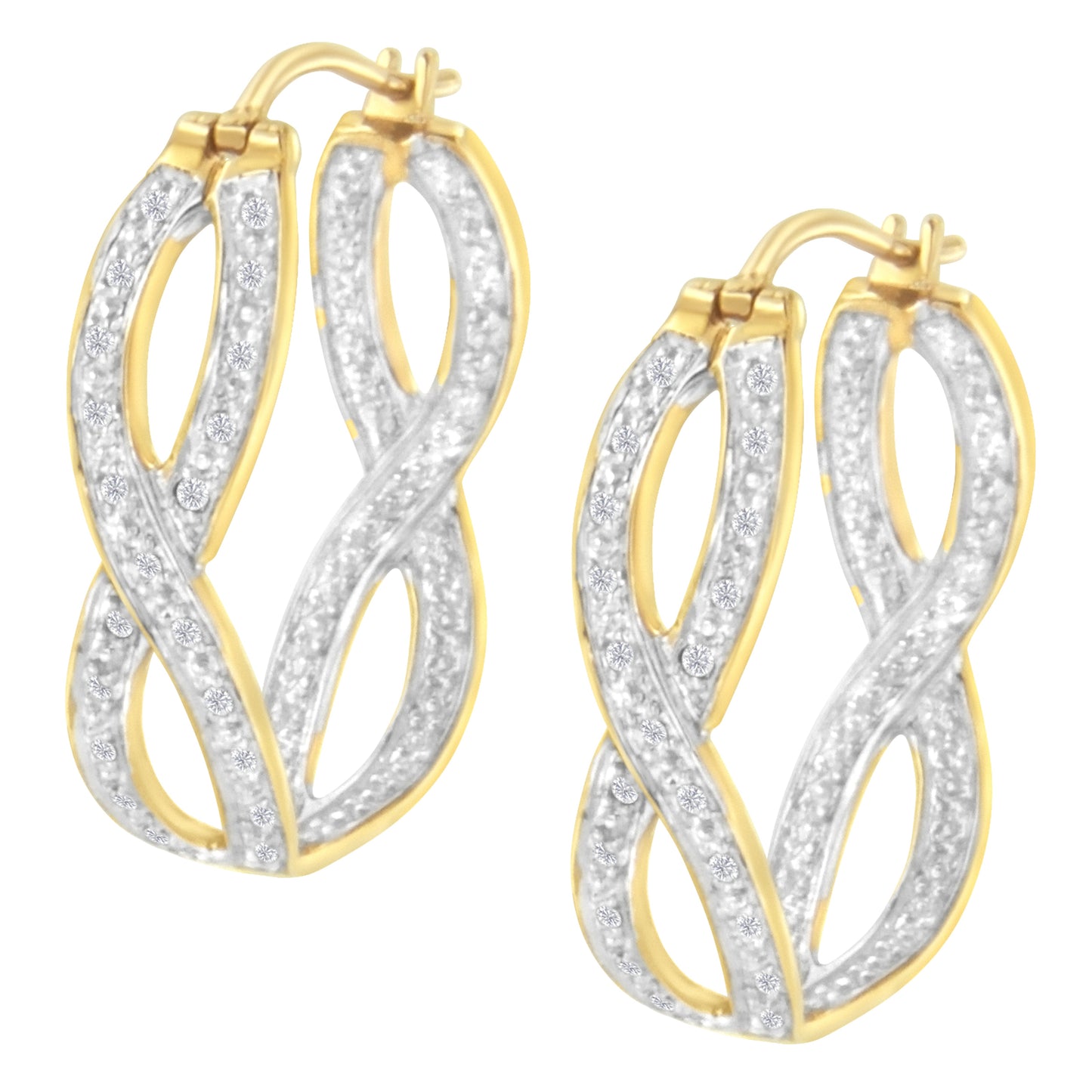 10K Yellow and White Gold 1/4 cttw Diamond Double Infinity Hoop Earrings (I-J Clarity, I1-I2 Color) Bids.com