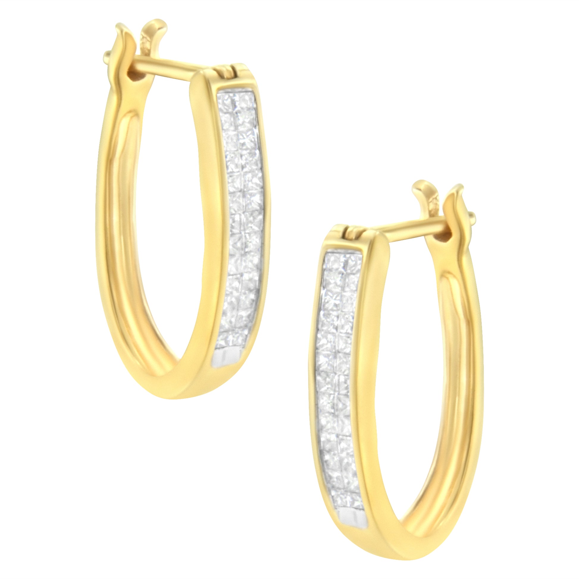 10K Yellow Gold 1/2 Cttw Invisible Set Princess-cut Diamond Hoop Earrings (H-I Color, SI2-I1 Clarity) Bids.com
