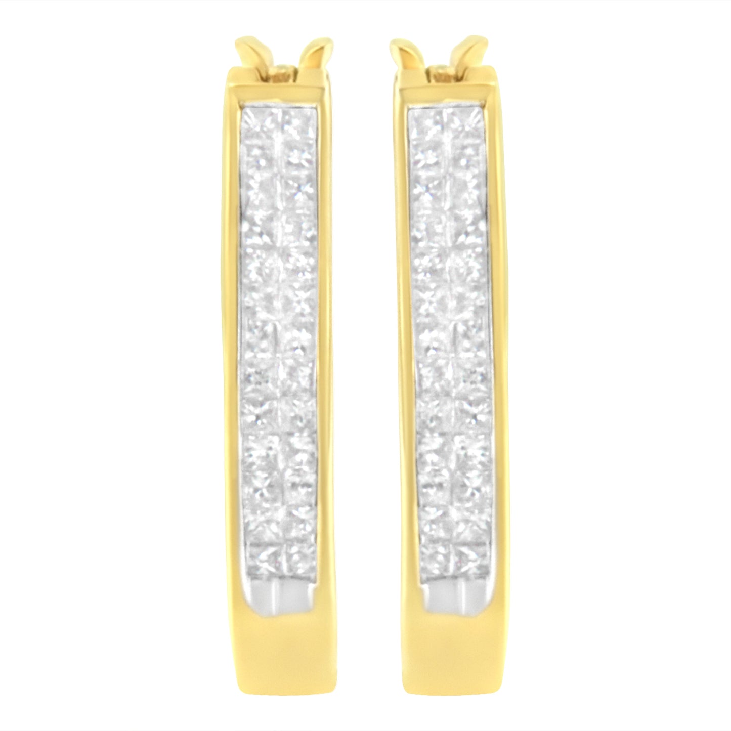 10K Yellow Gold 1/2 Cttw Invisible Set Princess-cut Diamond Hoop Earrings (H-I Color, SI2-I1 Clarity) Bids.com