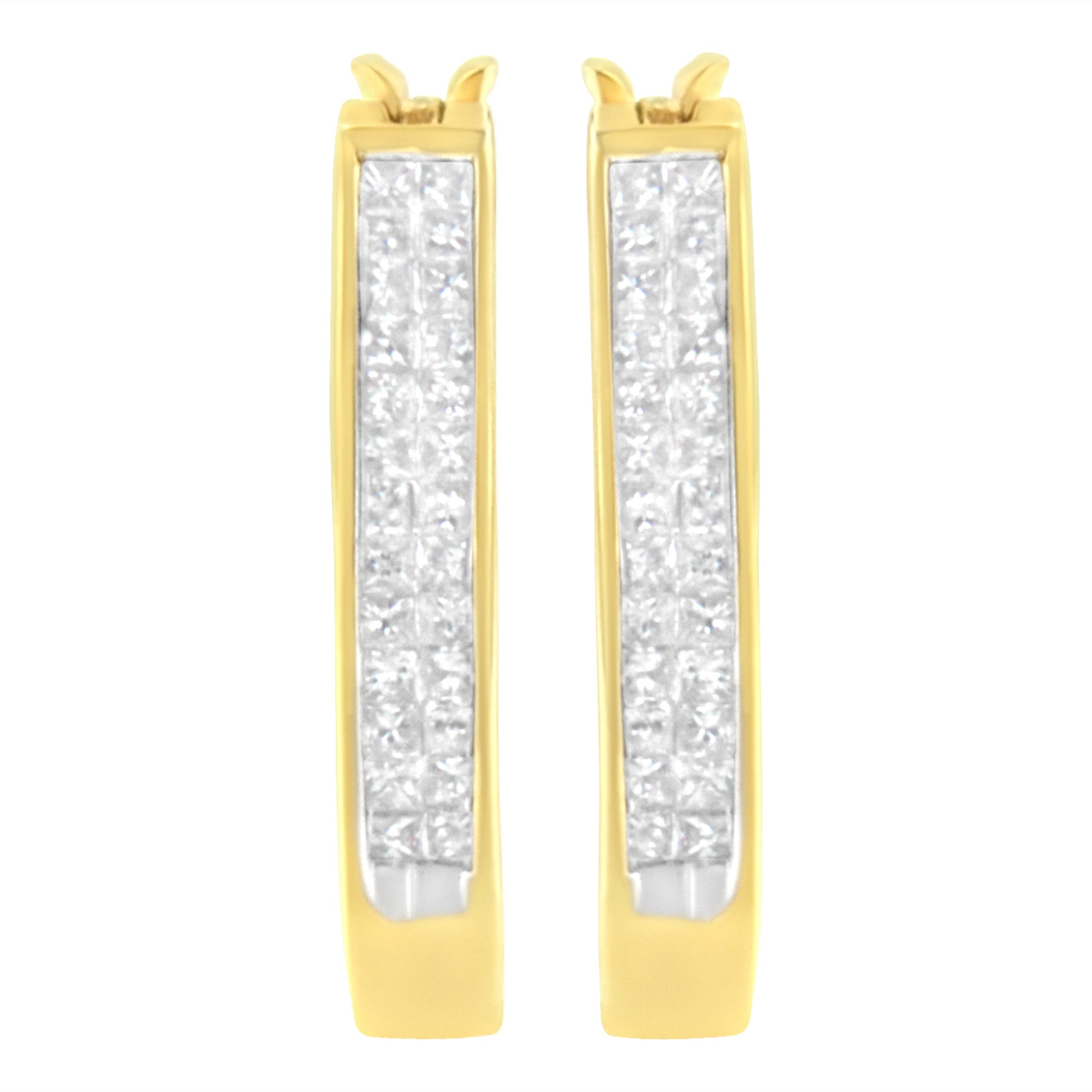 10K Yellow Gold 1/2 Cttw Invisible Set Princess-cut Diamond Hoop Earrings (H-I Color, SI2-I1 Clarity) Bids.com