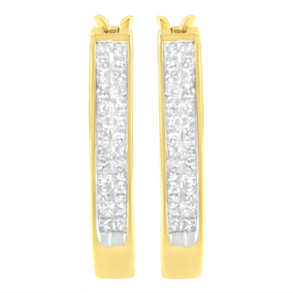 10K Yellow Gold 1/2 Cttw Invisible Set Princess-cut Diamond Hoop Earrings (H-I Color, SI2-I1 Clarity) Bids.com