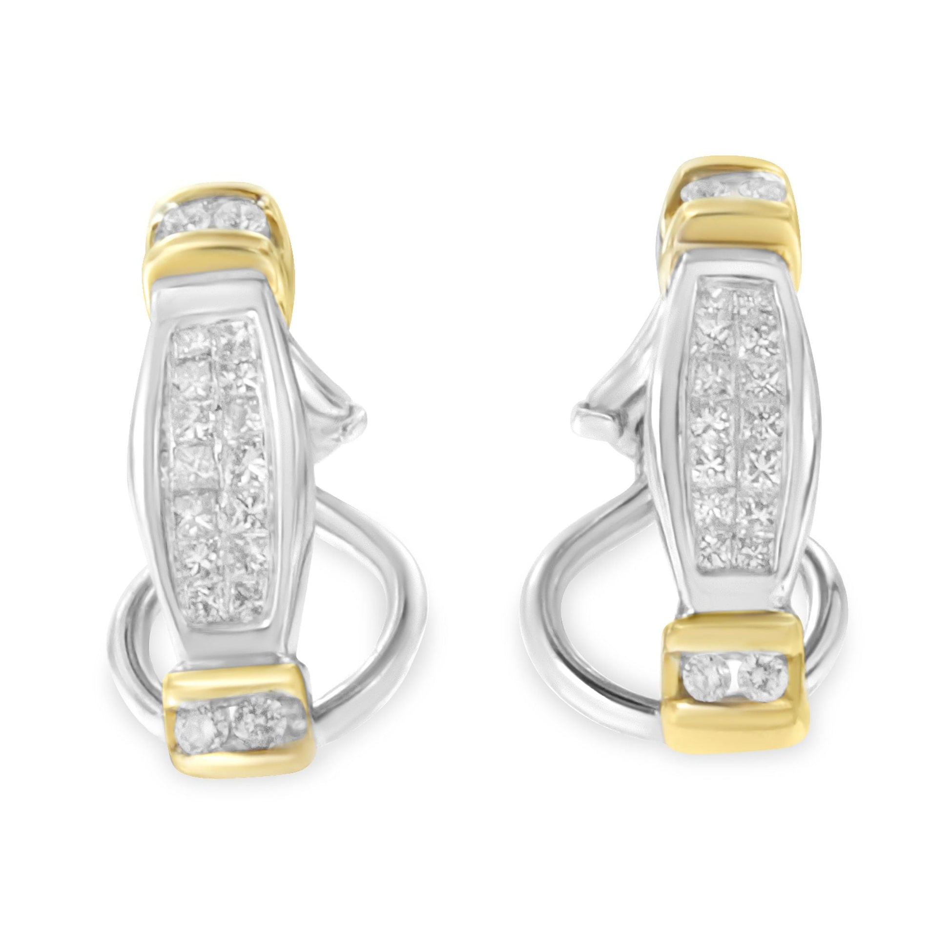 14K Two-Toned Gold Round and Princess Cut Diamond Earrings (0.5 cttw, H-I Color, SI2-I1 Clarity) Bids.com