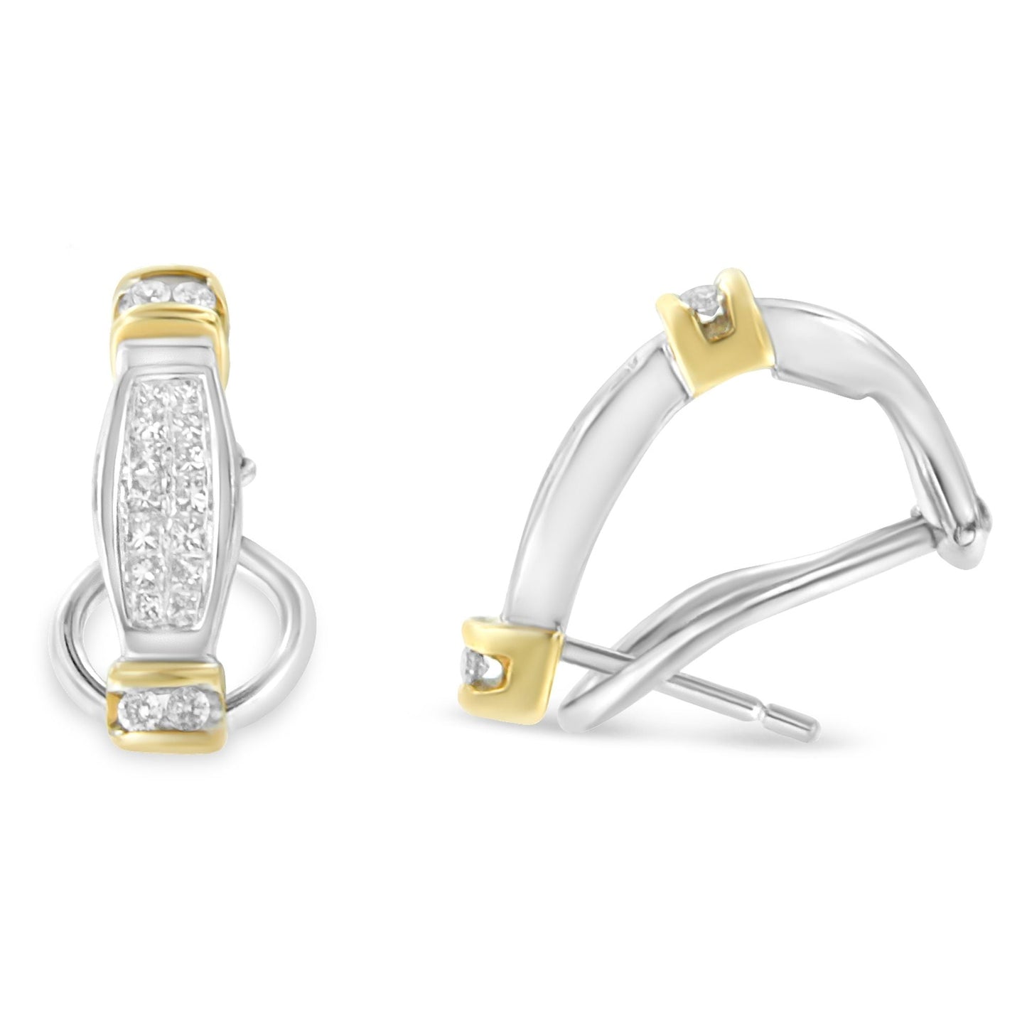 14K Two-Toned Gold Round and Princess Cut Diamond Earrings (0.5 cttw, H-I Color, SI2-I1 Clarity) Bids.com