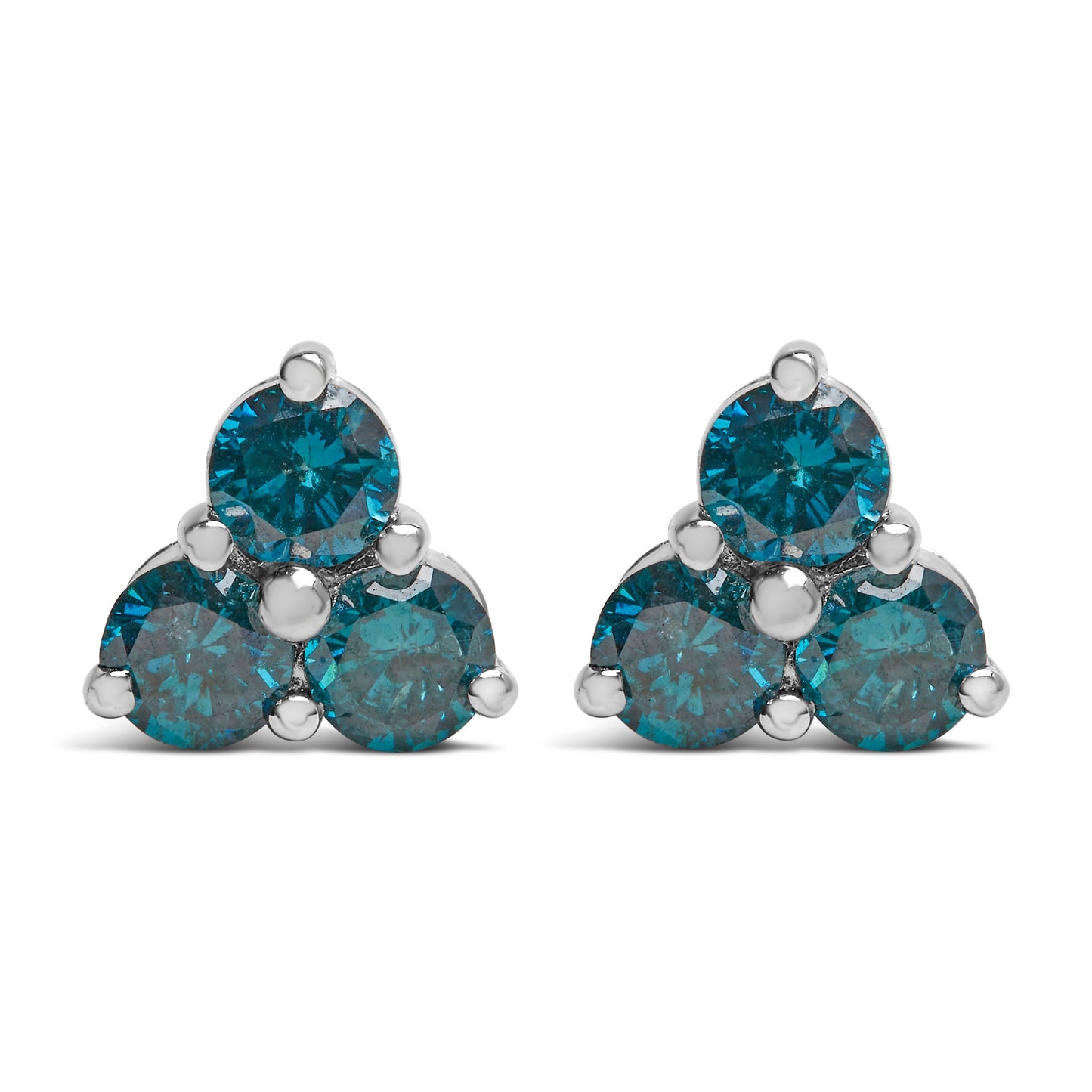 14KT White Gold Treated Blue Diamond Trio Stud Earrings (1 1/3 cttw, Blue) Bids.com