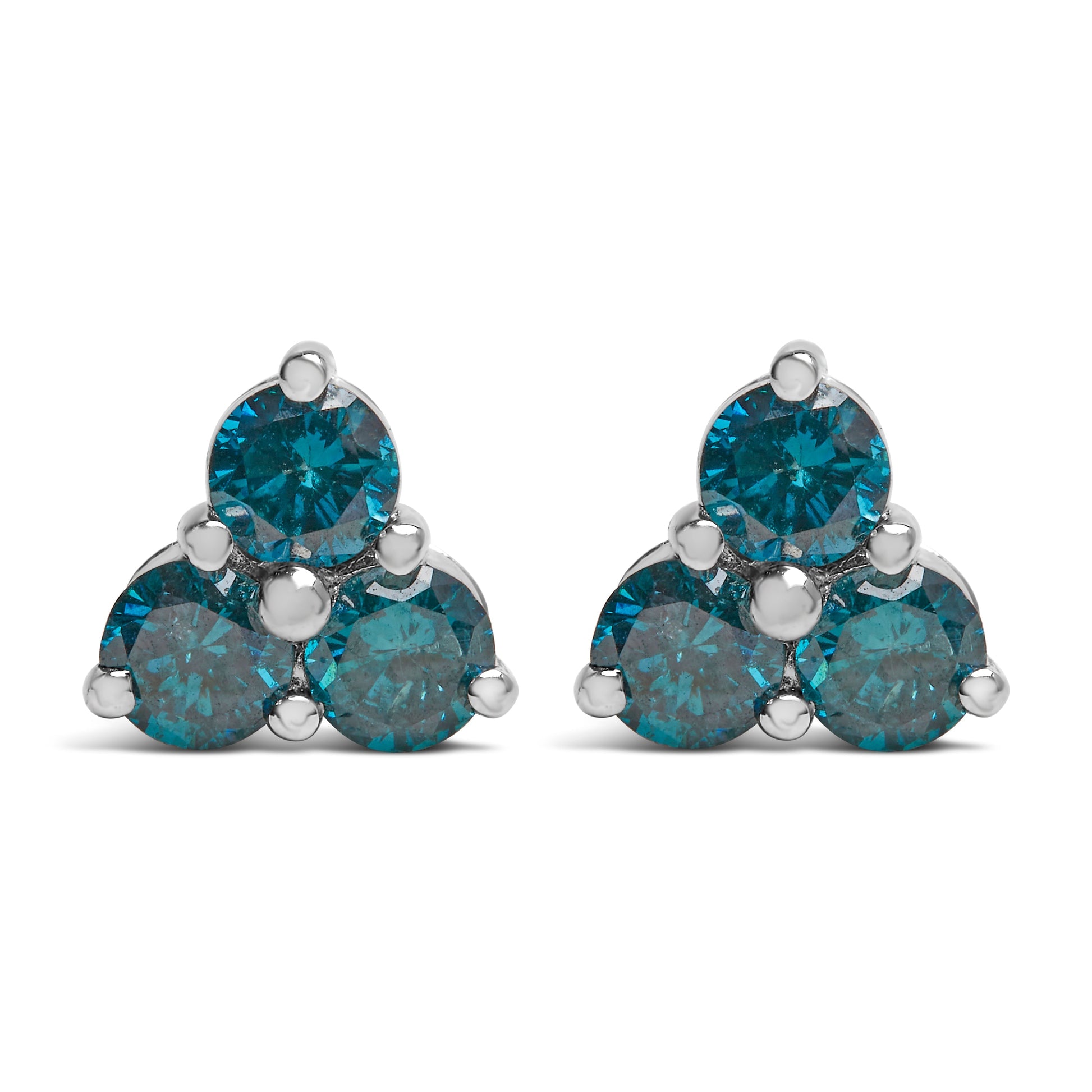 14KT White Gold Treated Blue Diamond Trio Stud Earrings (1 1/3 cttw, Blue) Bids.com