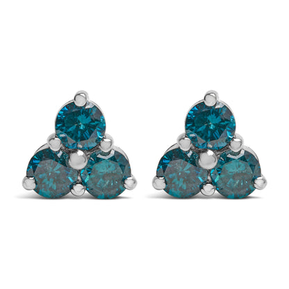 14KT White Gold Treated Blue Diamond Trio Stud Earrings (1 1/3 cttw, Blue) Bids.com