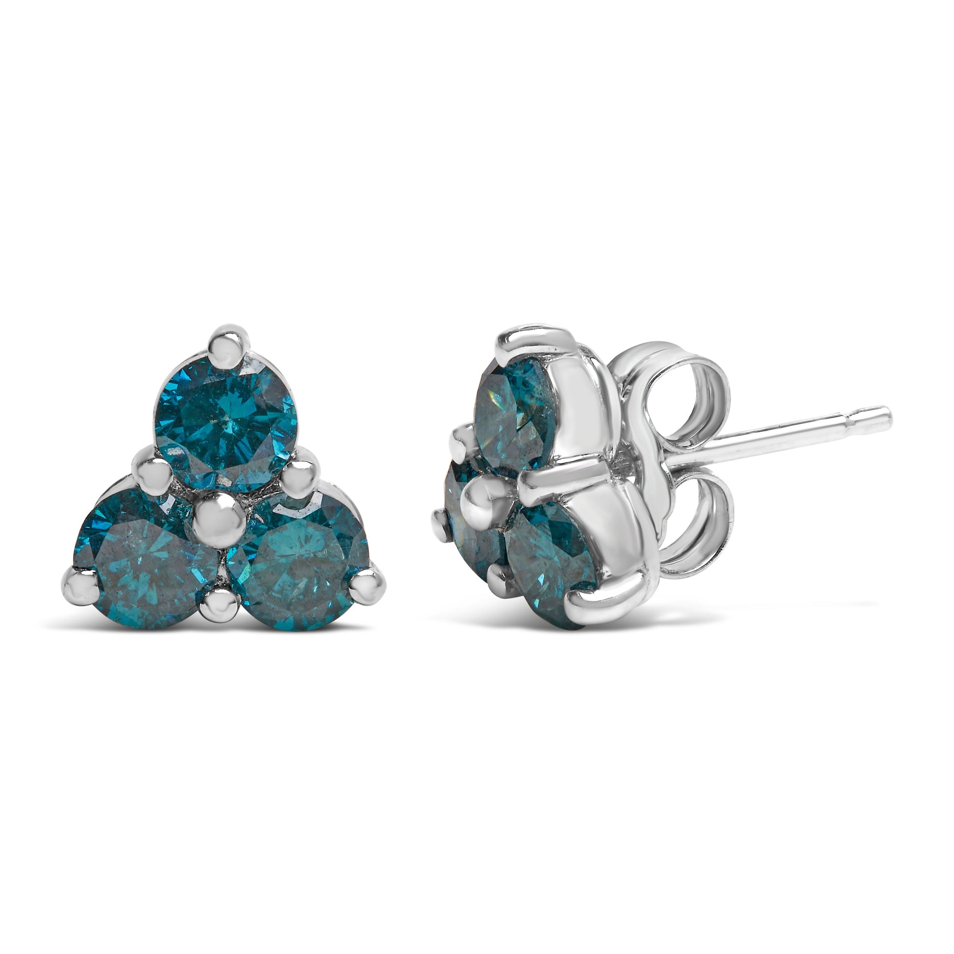 14KT White Gold Treated Blue Diamond Trio Stud Earrings (1 1/3 cttw, Blue) Bids.com