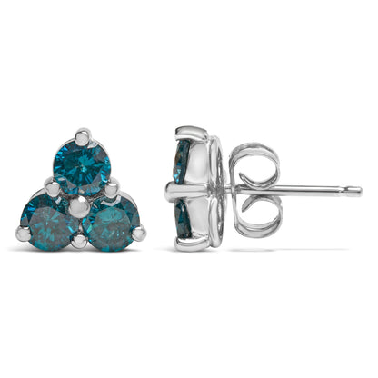 14KT White Gold Treated Blue Diamond Trio Stud Earrings (1 1/3 cttw, Blue) Bids.com