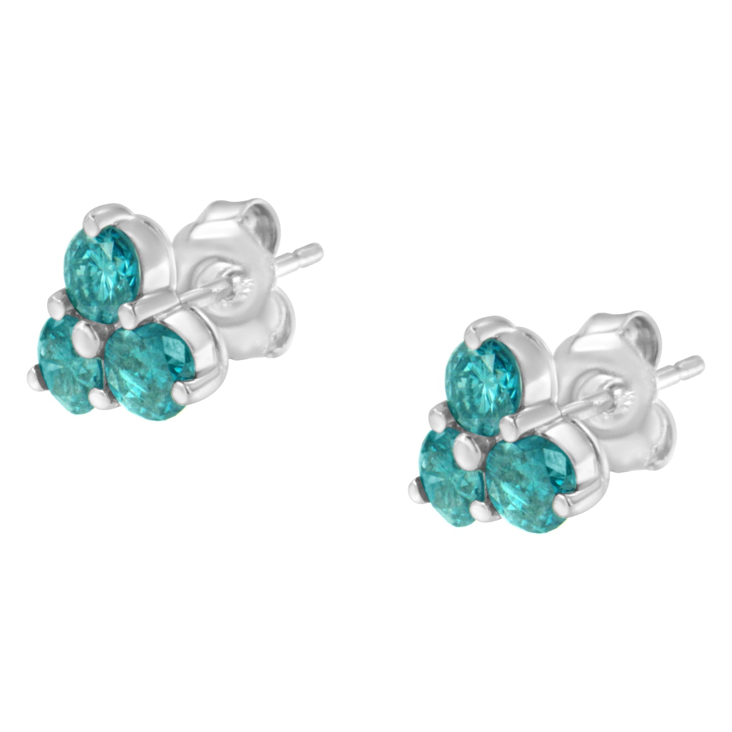 14KT White Gold Treated Blue Diamond Trio Stud Earrings (1 1/3 cttw, Blue) Bids.com