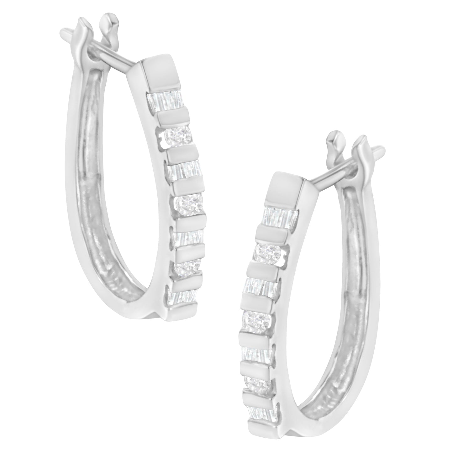 10K Yellow Gold Round and Baguette Cut Diamond Oblong Hinged Leverback Hoop Earrings (Â¼ Cttw, I-J Color, I2-I3 Clarity) Bids.com