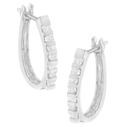 10K Yellow Gold Round and Baguette Cut Diamond Oblong Hinged Leverback Hoop Earrings (Â¼ Cttw, I-J Color, I2-I3 Clarity) Bids.com