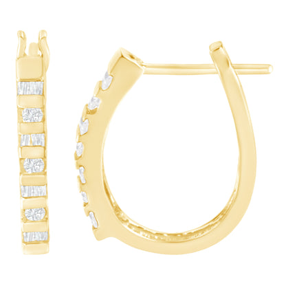 10K Yellow Gold Round and Baguette Cut Diamond Oblong Hinged Leverback Hoop Earrings (Â¼ Cttw, I-J Color, I2-I3 Clarity) Bids.com