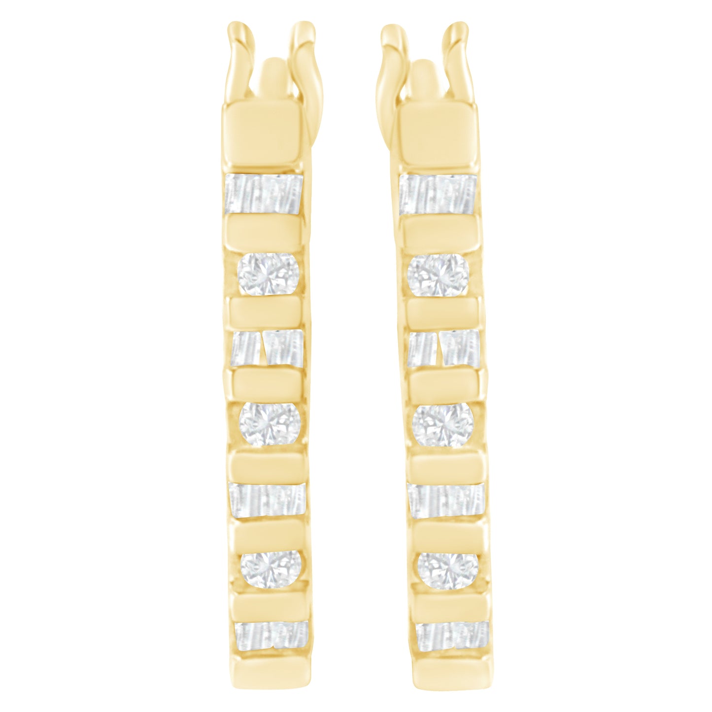 10K Yellow Gold Round and Baguette Cut Diamond Oblong Hinged Leverback Hoop Earrings (Â¼ Cttw, I-J Color, I2-I3 Clarity) Bids.com