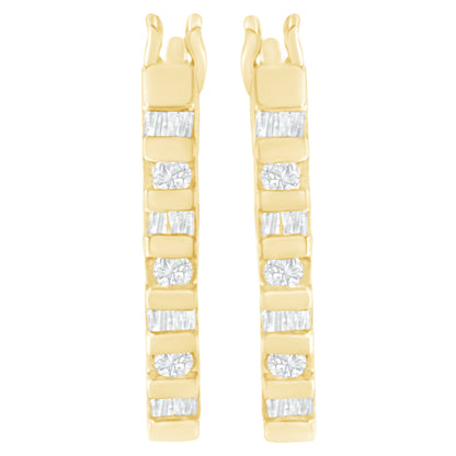 10K Yellow Gold Round and Baguette Cut Diamond Oblong Hinged Leverback Hoop Earrings (Â¼ Cttw, I-J Color, I2-I3 Clarity) Bids.com