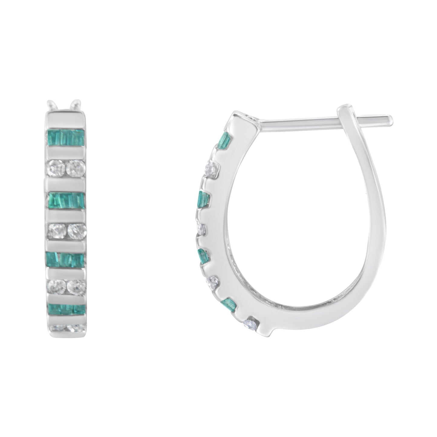 10k White Gold Round and Blue Baguette 1/2 cttw Diamond Hoop Earrings (I-J Color, I2-I3 Clarity) Bids.com