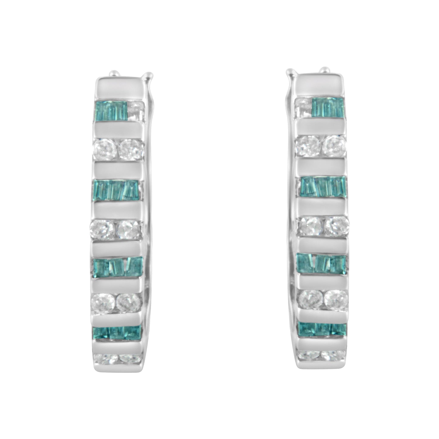 10k White Gold Round and Blue Baguette 1/2 cttw Diamond Hoop Earrings (I-J Color, I2-I3 Clarity) Bids.com