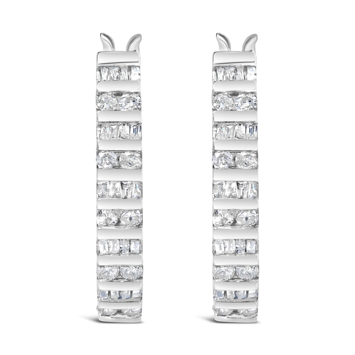 10K White Gold 1.0 Cttw Alternating  Diamond "U" Hoop Earrings (I-J Color, I2-I3 Clarity) Bids.com