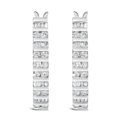 10K White Gold 1.0 Cttw Alternating  Diamond "U" Hoop Earrings (I-J Color, I2-I3 Clarity) Bids.com