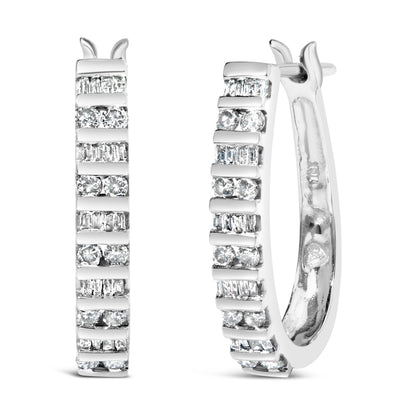 10K White Gold 1.0 Cttw Alternating  Diamond "U" Hoop Earrings (I-J Color, I2-I3 Clarity) Bids.com