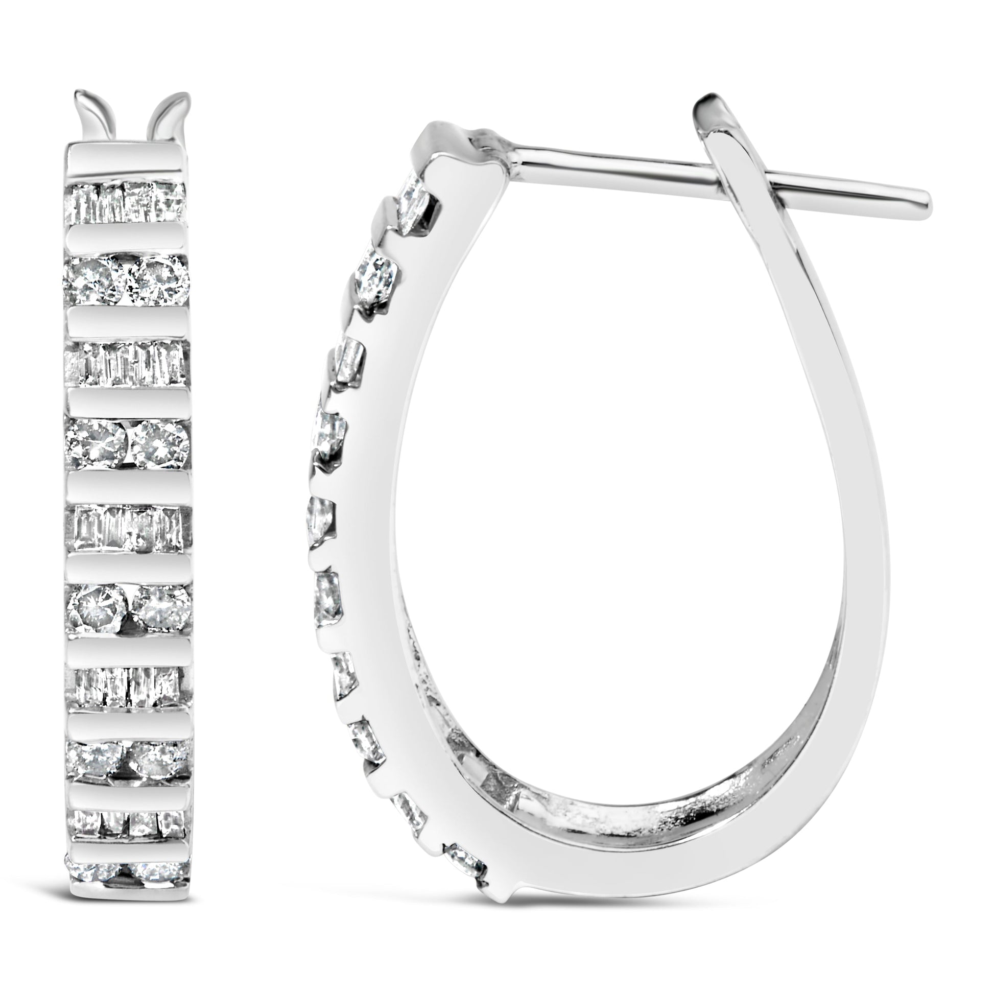 10K White Gold 1.0 Cttw Alternating  Diamond "U" Hoop Earrings (I-J Color, I2-I3 Clarity) Bids.com