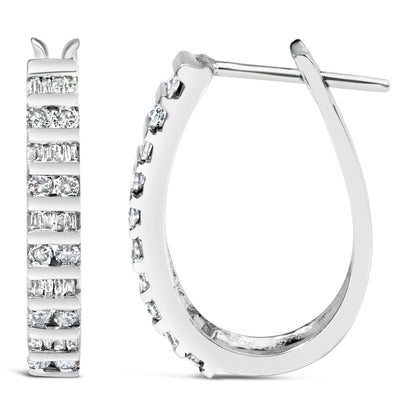 10K White Gold 1.0 Cttw Alternating  Diamond "U" Hoop Earrings (I-J Color, I2-I3 Clarity) Bids.com