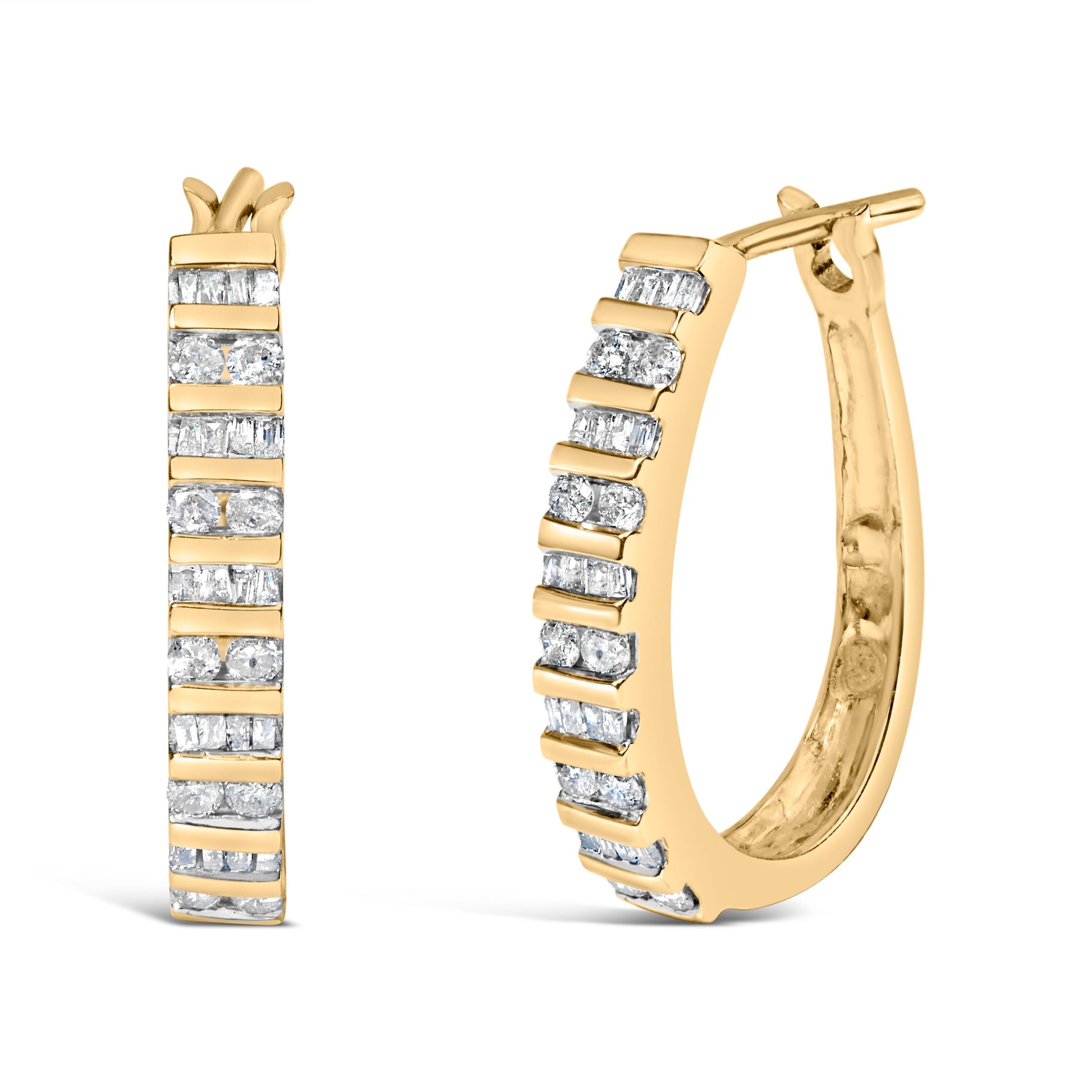10K White Gold 1.0 Cttw Alternating  Diamond "U" Hoop Earrings (I-J Color, I2-I3 Clarity) Bids.com