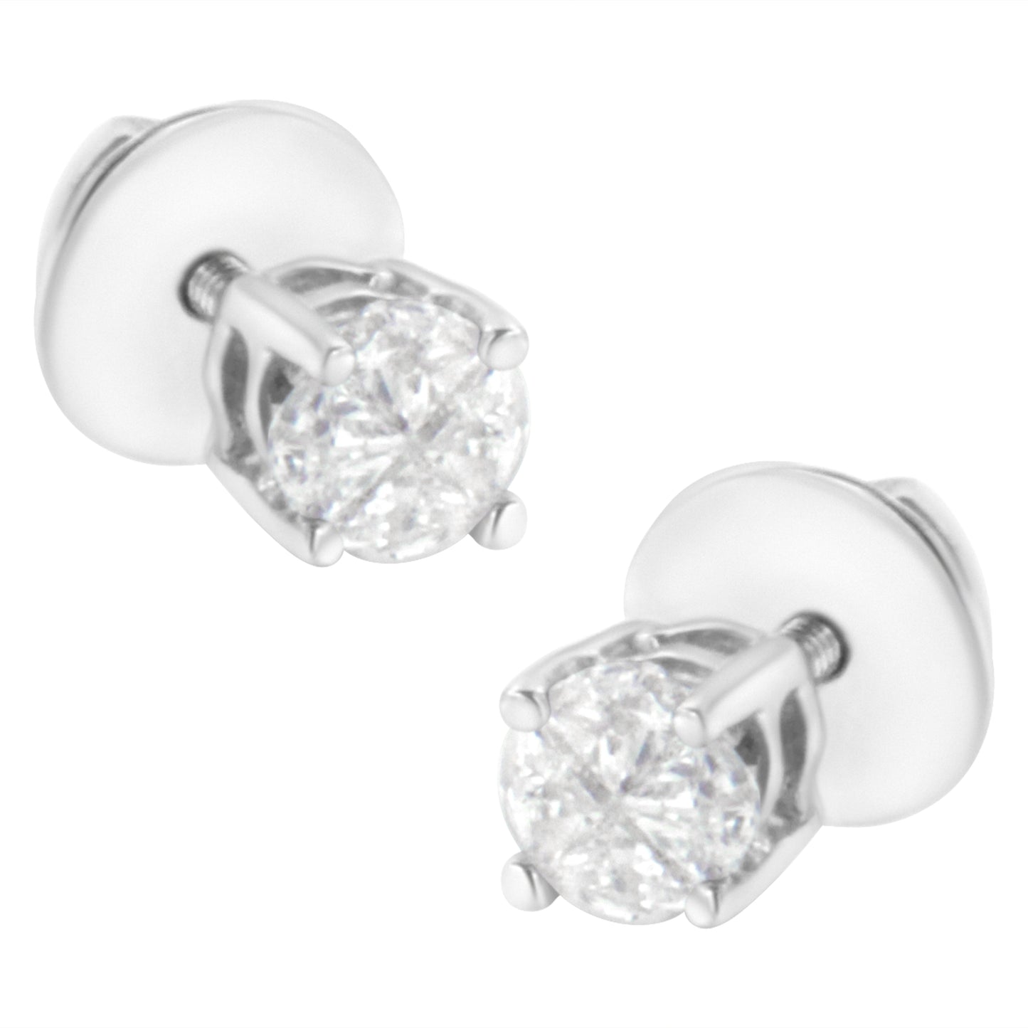 14K White Gold 1/2 Cttw Pie-Cut Diamond Solitaire Stud Earrings (H-I Color, SI1-SI2 Clarity) Bids.com
