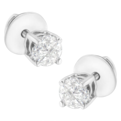 14K White Gold 1/2 Cttw Pie-Cut Diamond Solitaire Stud Earrings (H-I Color, SI1-SI2 Clarity) Bids.com