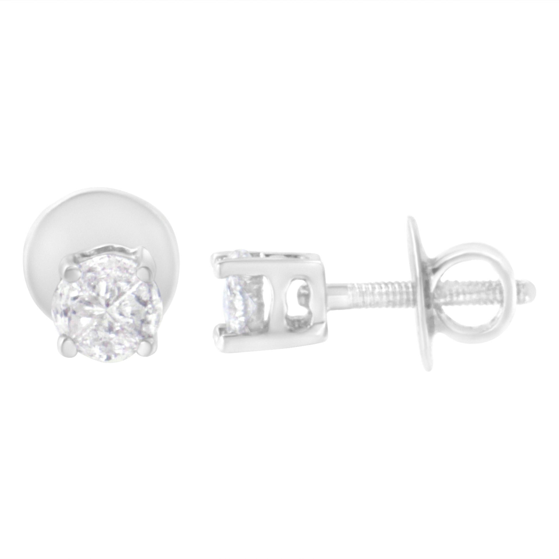 14K White Gold 1/2 Cttw Pie-Cut Diamond Solitaire Stud Earrings (H-I Color, SI1-SI2 Clarity) Bids.com