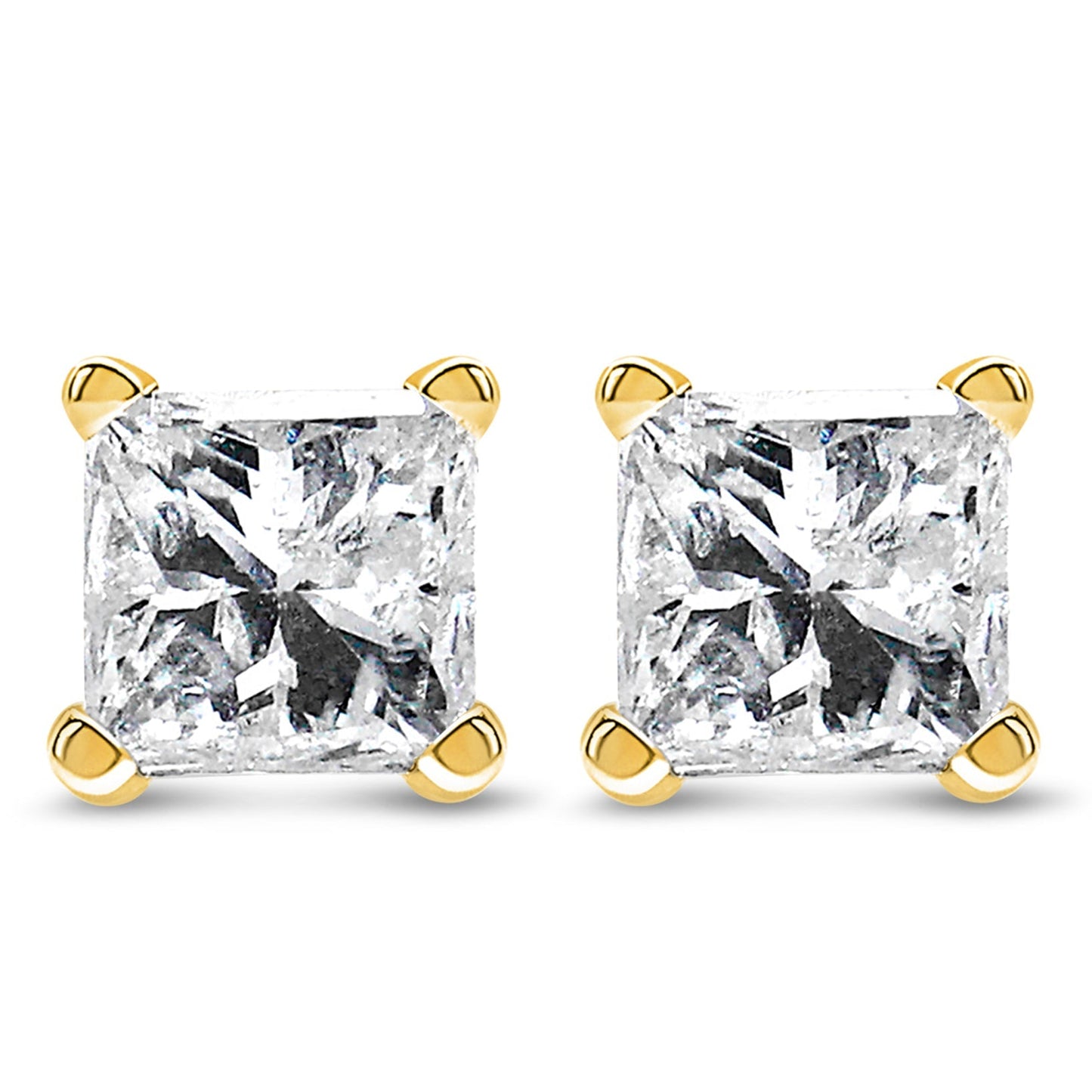 IGI Certified 3/8 Cttw Princess-Cut Square Diamond 4-Prong Solitaire Stud Earrings in 14K Yellow Gold (K-L Color, I1-I2 Clarity) Bids.com