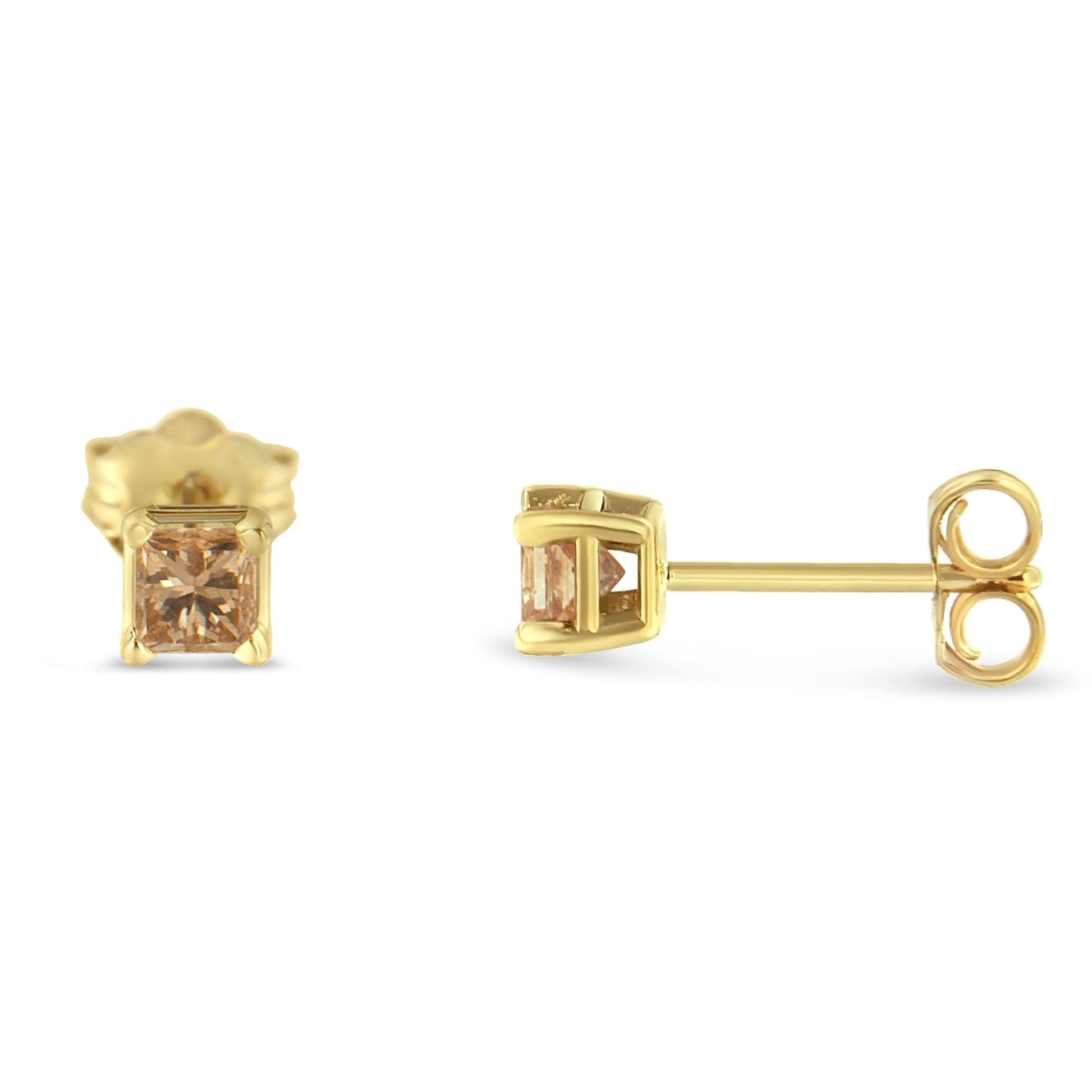 IGI Certified 3/8 Cttw Princess-Cut Square Diamond 4-Prong Solitaire Stud Earrings in 14K Yellow Gold (K-L Color, I1-I2 Clarity) Bids.com