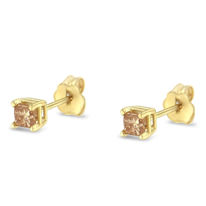 IGI Certified 3/8 Cttw Princess-Cut Square Diamond 4-Prong Solitaire Stud Earrings in 14K Yellow Gold (L-M Color, I1-I2 Clarity) Bids.com