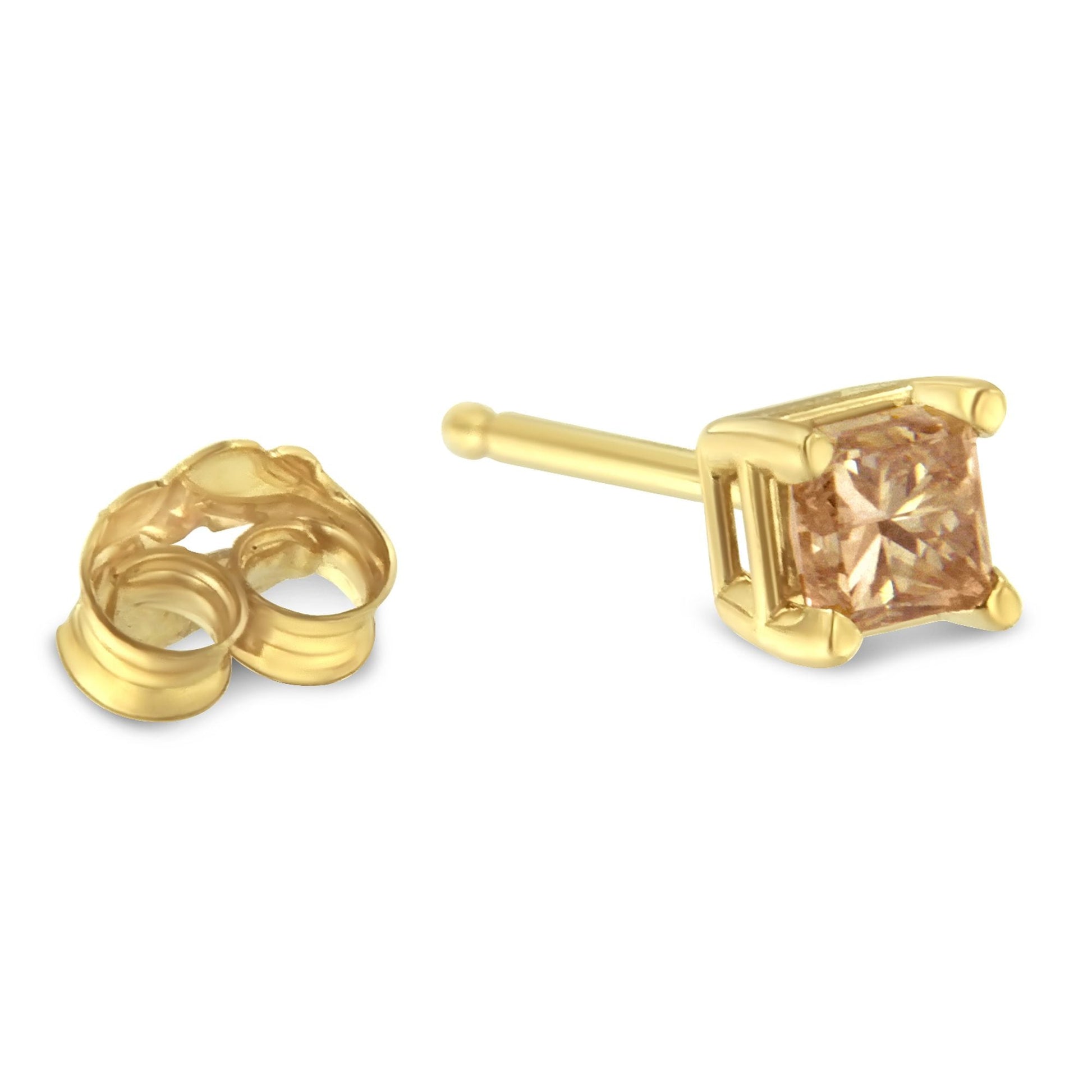 IGI Certified 3/8 Cttw Princess-Cut Square Diamond 4-Prong Solitaire Stud Earrings in 14K Yellow Gold (L-M Color, I1-I2 Clarity) Bids.com