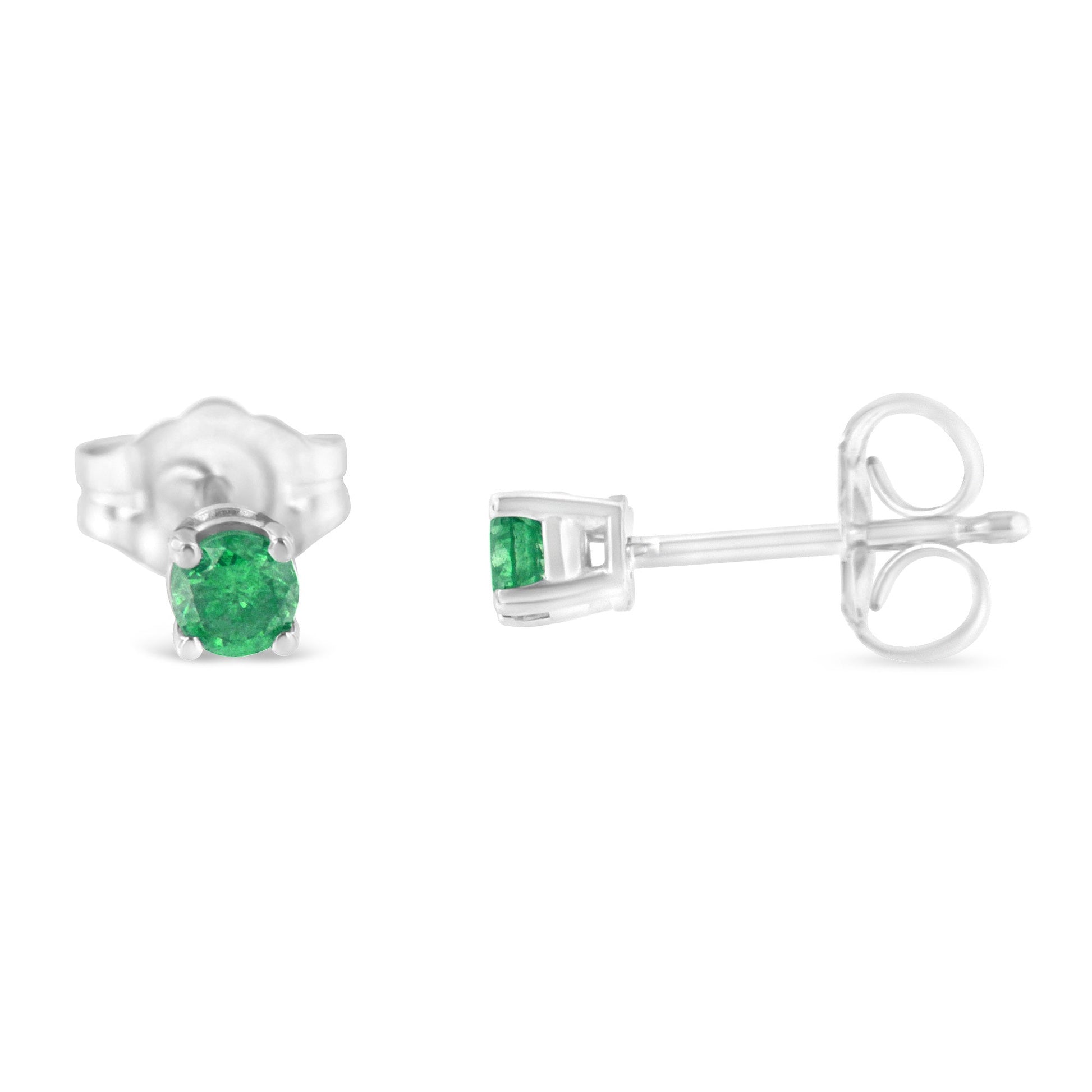 .925 Sterling Silver 1/4 Cttw Round Brilliant-Cut Green Diamond Classic 4-Prong Stud Earrings (Fancy Color-Enhanced, I2-I3 Clarity) Bids.com