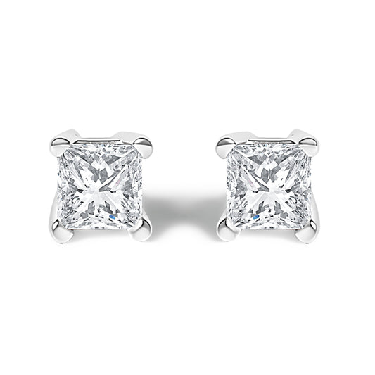 .925 Sterling Silver 1/4 Cttw Princess-Cut Diamond Solitaire Stud Earrings (H-I Color, I1-I2 Clarity) Bids.com
