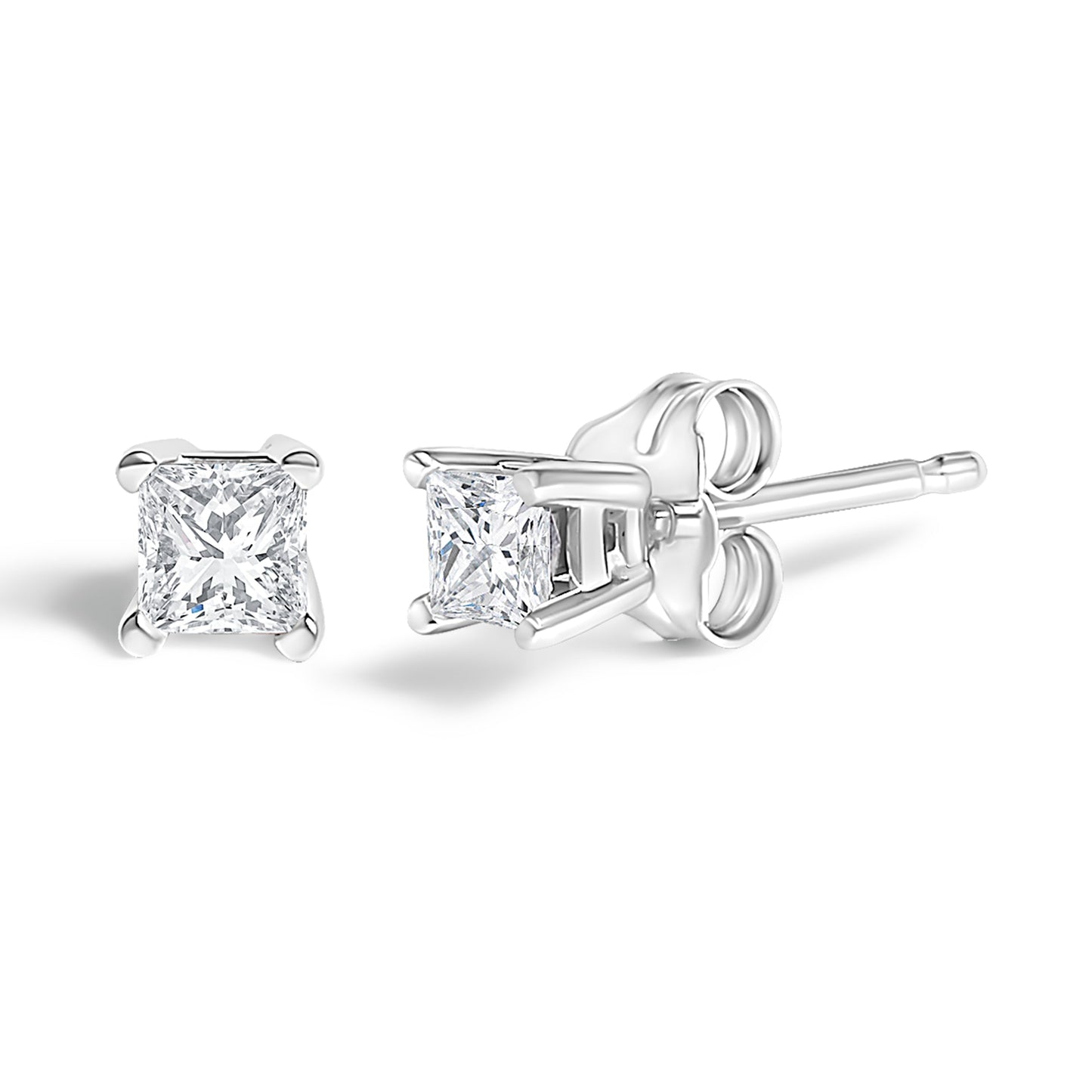 .925 Sterling Silver 1/4 Cttw Princess-Cut Diamond Solitaire Stud Earrings (H-I Color, I1-I2 Clarity) Bids.com