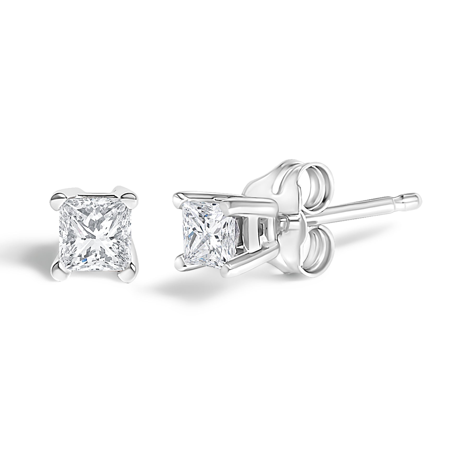 .925 Sterling Silver 1/4 Cttw Princess-Cut Diamond Solitaire Stud Earrings (H-I Color, I1-I2 Clarity) Bids.com
