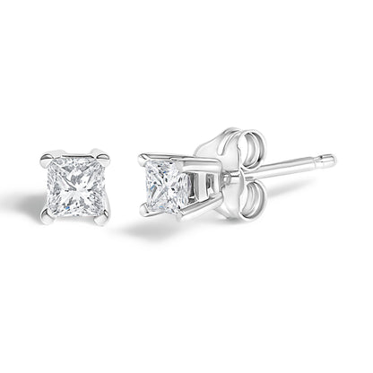 .925 Sterling Silver 1/4 Cttw Princess-Cut Diamond Solitaire Stud Earrings (H-I Color, I1-I2 Clarity) Bids.com