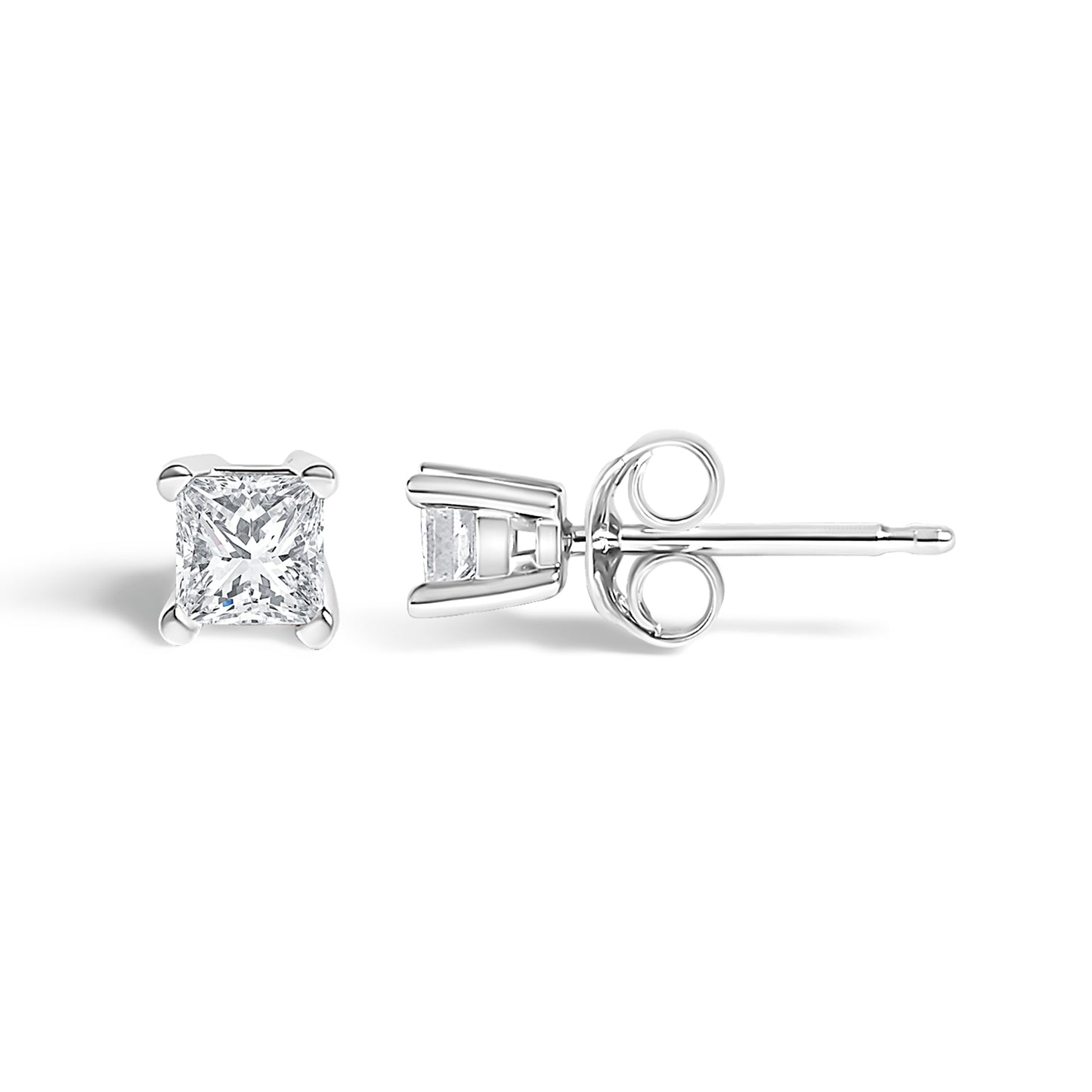 .925 Sterling Silver 1/4 Cttw Princess-Cut Diamond Solitaire Stud Earrings (H-I Color, I1-I2 Clarity) Bids.com