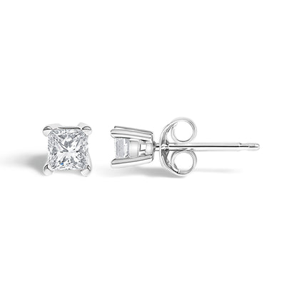.925 Sterling Silver 1/4 Cttw Princess-Cut Diamond Solitaire Stud Earrings (H-I Color, I1-I2 Clarity) Bids.com