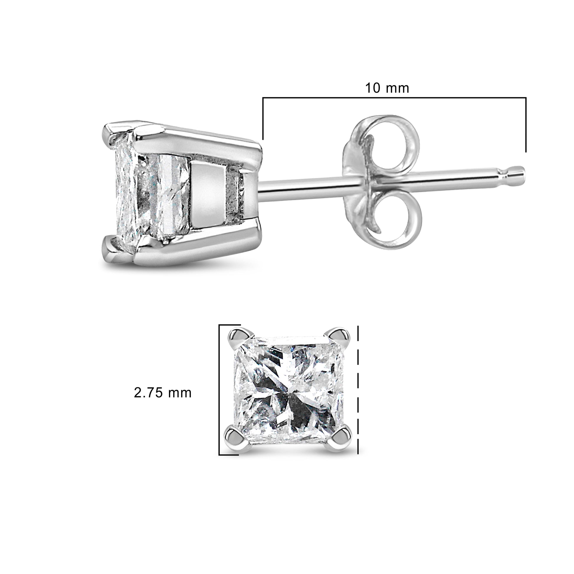 .925 Sterling Silver 1/4 Cttw Princess-Cut Diamond Solitaire Stud Earrings (H-I Color, I1-I2 Clarity) Bids.com