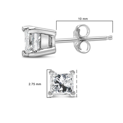.925 Sterling Silver 1/4 Cttw Princess-Cut Diamond Solitaire Stud Earrings (H-I Color, I1-I2 Clarity) Bids.com