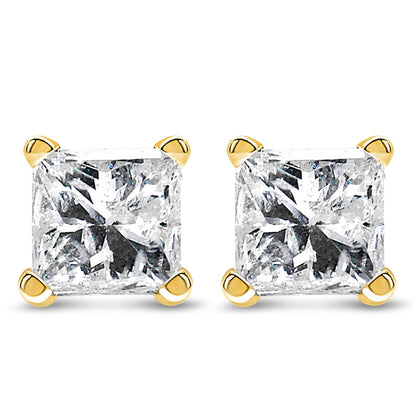 AGS Certified 14k Yellow Gold 1/4 cttw 4-Prong Set Princess-Cut Solitaire Diamond Push Back Stud Earrings (F-G Color, SI2-I1 Clarity) Bids.com