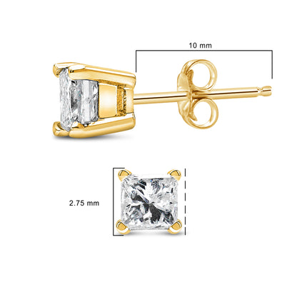AGS Certified 14k Yellow Gold 1/4 Cttw 4-Prong Set Princess-Cut Solitaire Diamond Push Back Stud Earrings (H-I Color, SI1-SI2 Clarity) Bids.com