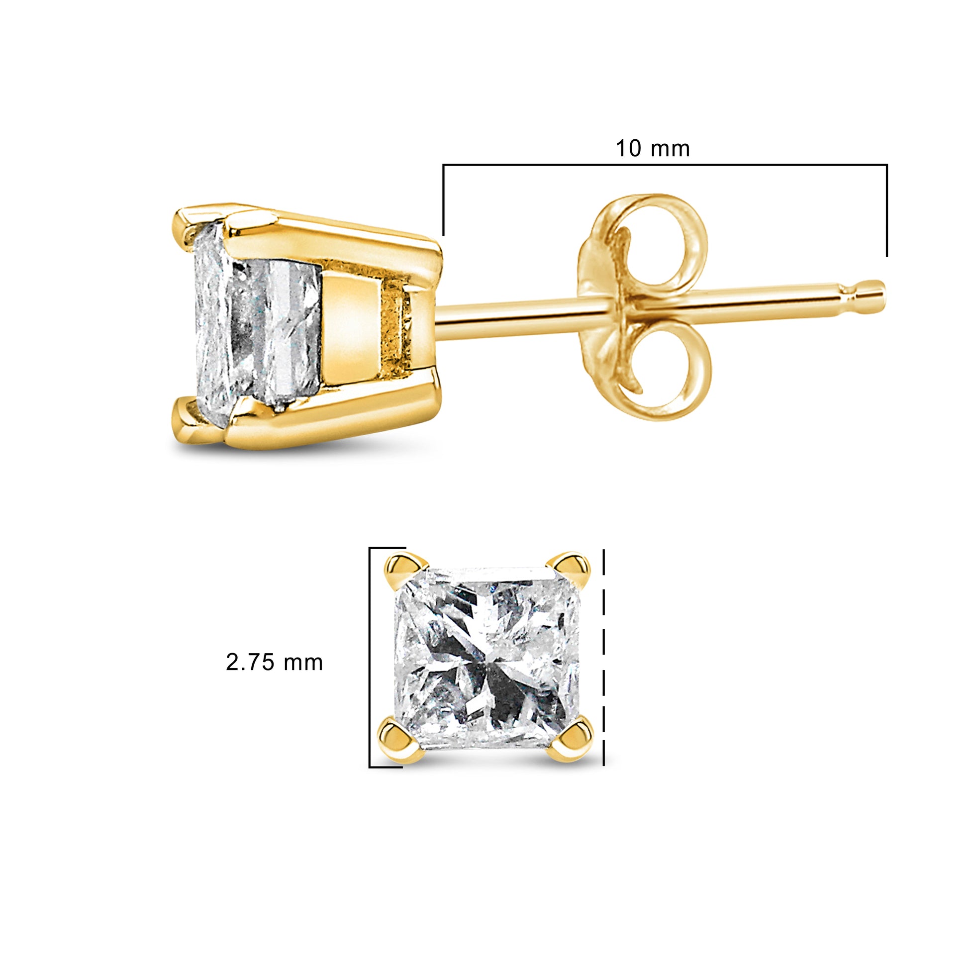 AGS Certified 14k Yellow Gold 1/4 cttw 4-Prong Set Princess-Cut Solitaire Diamond Push Back Stud Earrings (F-G Color, SI2-I1 Clarity) Bids.com