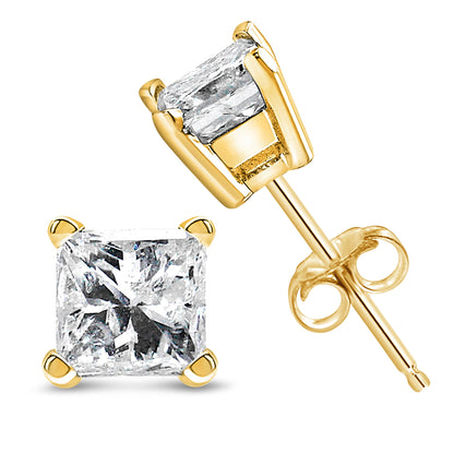 IGI Certified 14k Yellow Gold 1/3 Cttw 4-Prong Set Princess-Cut Solitaire Diamond Push Back Stud Earrings (Q-R Color, I1-I2 Clarity) Bids.com