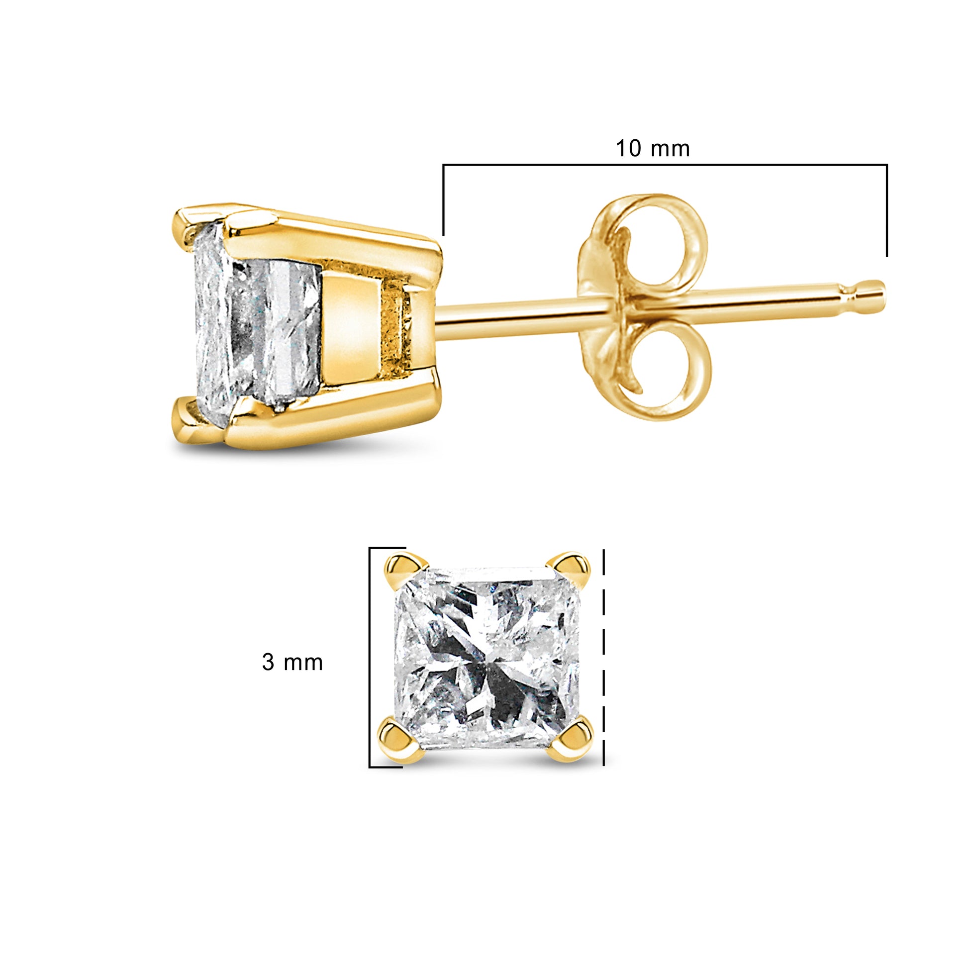 IGI Certified 14k Yellow Gold 1/3 Cttw 4-Prong Set Princess-Cut Solitaire Diamond Push Back Stud Earrings (Q-R Color, I1-I2 Clarity) Bids.com