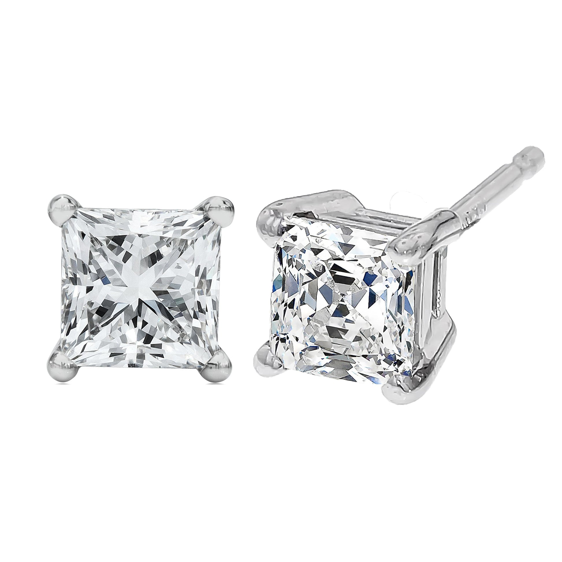 14K White Gold 1/2 Cttw Princess Cut Lab Grown Diamond Solitaire Stud Earrings (F-G Color, VS2-SI1 Clarity) Bids.com