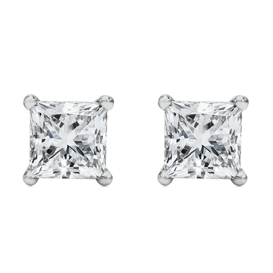 14K White Gold 1/2 Cttw Princess Cut Lab Grown Diamond Solitaire Stud Earrings (F-G Color, VS2-SI1 Clarity) Bids.com
