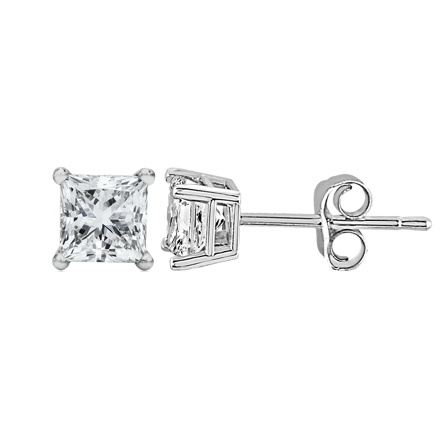 14K White Gold 1/2 Cttw Princess Cut Lab Grown Diamond Solitaire Stud Earrings (F-G Color, VS2-SI1 Clarity) Bids.com